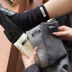 简约双针净版纯色系列韩系布标时尚百搭英伦风堆堆袜
