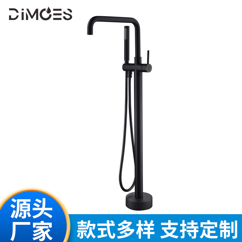 全铜高质量哑黑色独立式浴缸水龙头七字铜弯管铜把手落地浴缸龙头
