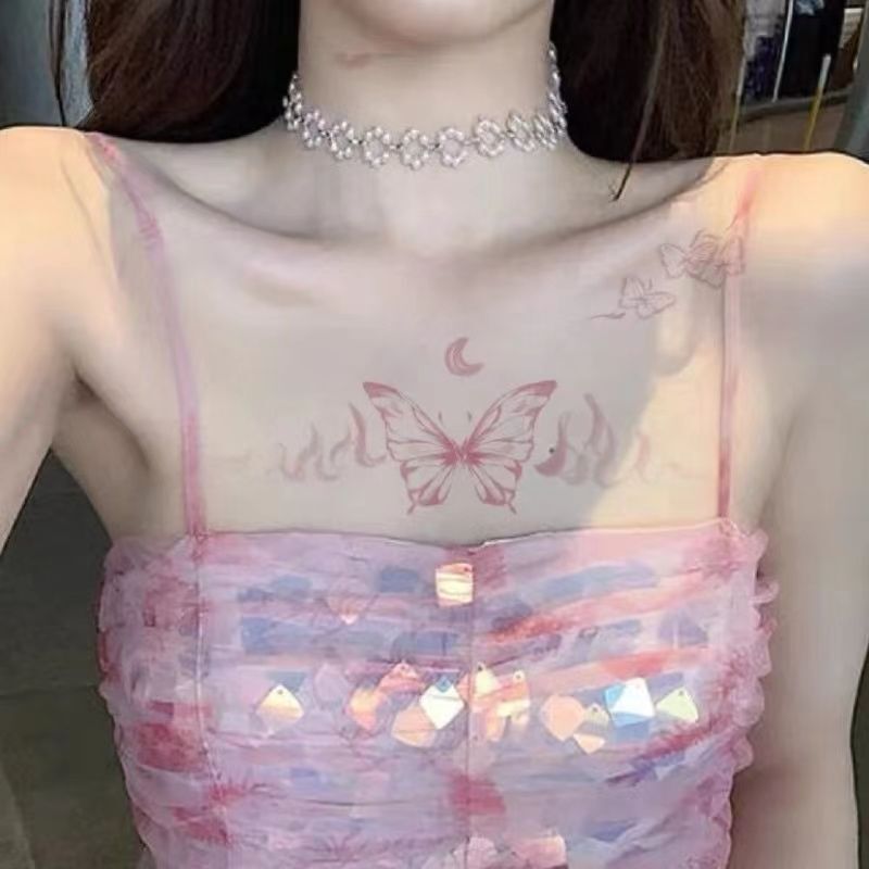 Sweet Cool Spice Pink Flame Butterfly Tattoo Fantasy Fresh Fairy Cute Collarbone Chest Goddess Sexy Sweet Cool Spice Pink Flame Butterfly Tattoo Fantasy Fresh Fairy Cute Collarbone Chest Goddess Sexy