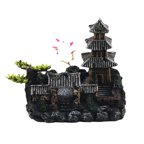 Creative fish tank landscaping, pagoda landscaping, fish and shrimp shelter, hermit crab reptile box, courtyard house, tree house