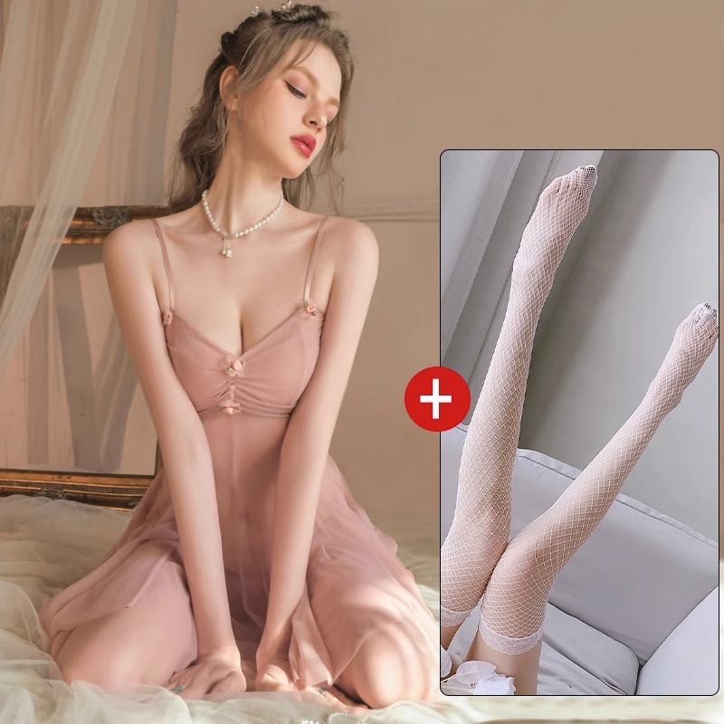 연근 전분 끈 백색 망사 스타킹