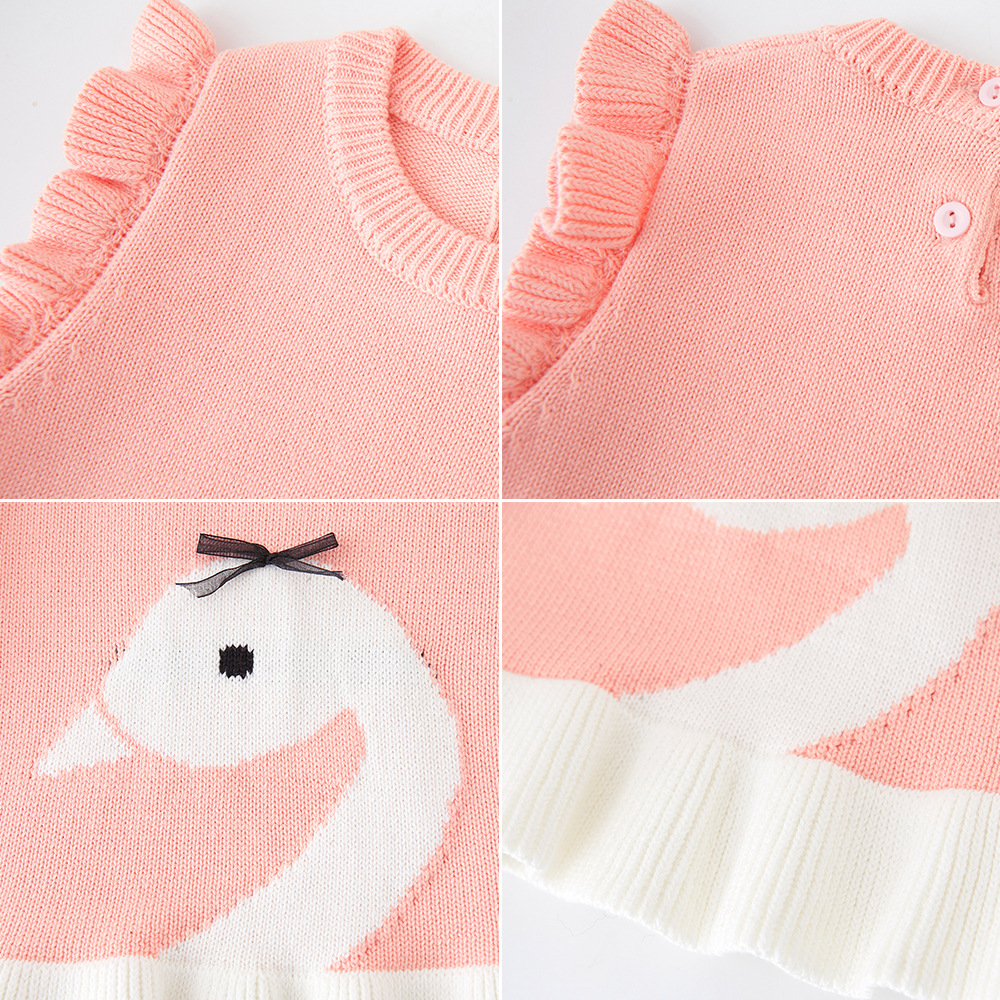 Cuello redondo Chaleco de punto de algodón puro Cisne jacquard suéter de las niñas chaleco falda de lana del todo fósforo superior al por mayor