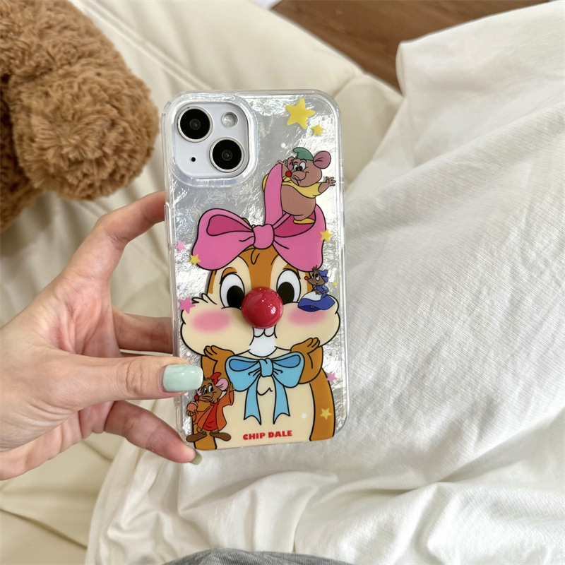 Dibujos animados nariz tridimensional ardilla para iPhone14 funda para teléfono móvil 16promax Apple 15 femenino 13 pintura al óleo 16