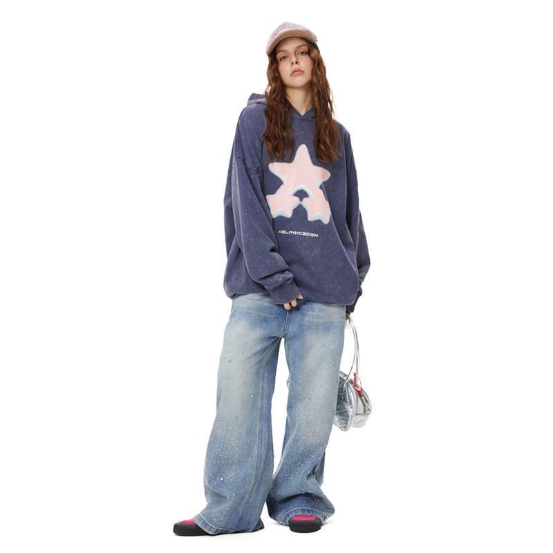 Herrjeans med raka ben hög midja med strass tvättad denim_voghion.com
