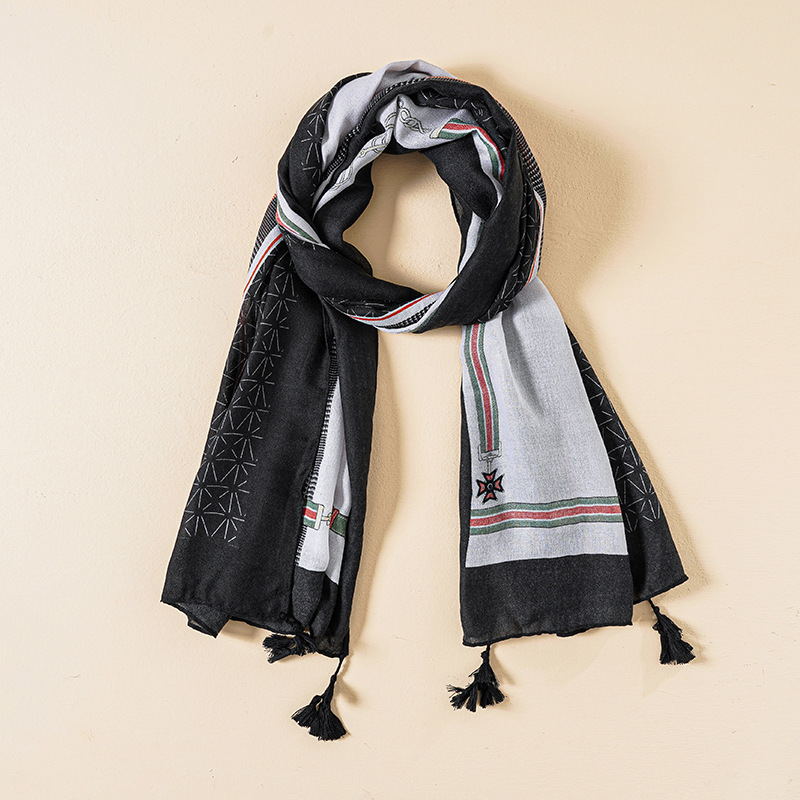 2022 primavera y verano nueva bufanda geométrica de algodón y lino fabricantes femeninos suministran chal de doble uso bufanda a juego