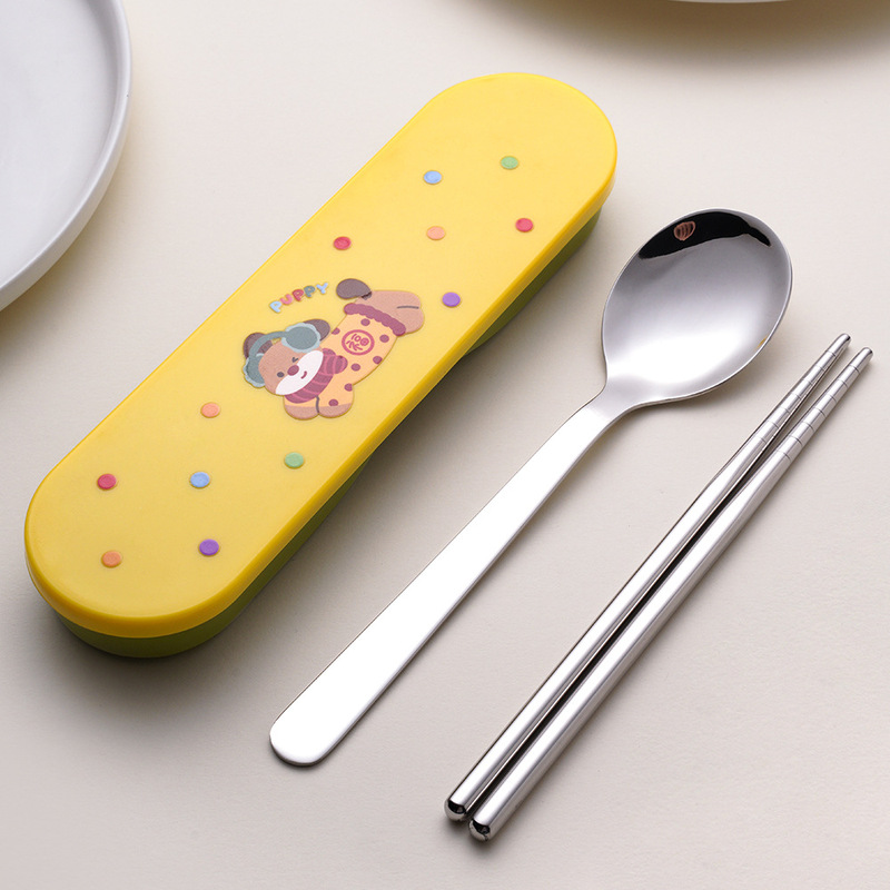 漫画ステンレススプーン箸セット学生用ご飯食器2点セットアウトドア旅行携帯セット|undefined