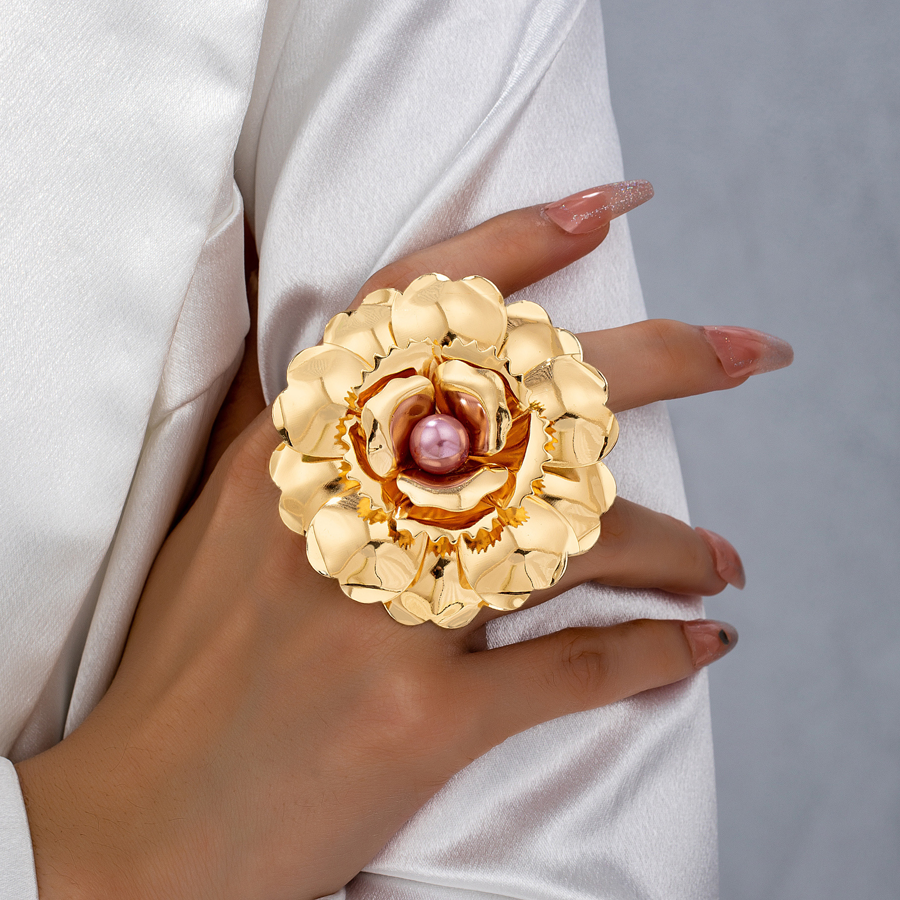 30g Weight Pearl Inlay Material 1 Piece Flower Open Rings Rings Imitation Pearl Alloy Pearl Women's Retro Open Rings Rings