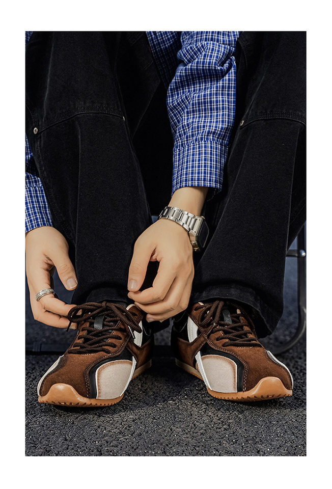 Giày sneaker nam , da tổng hợp phối lưới, đế cao 2,5 cm, buộc dây — Màu cà phê đậm chi tiết 10