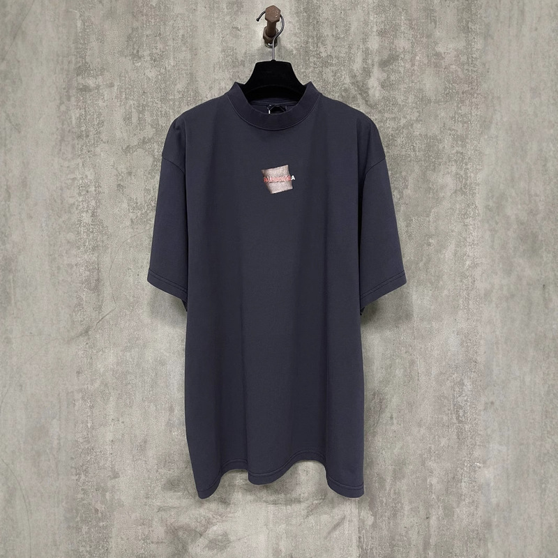 High Version Paris Bl Family 25Ss New Front and Rear Letter Logo Embroider Red Tape Pressed Round Neck Short-Sleeved T-Shirt