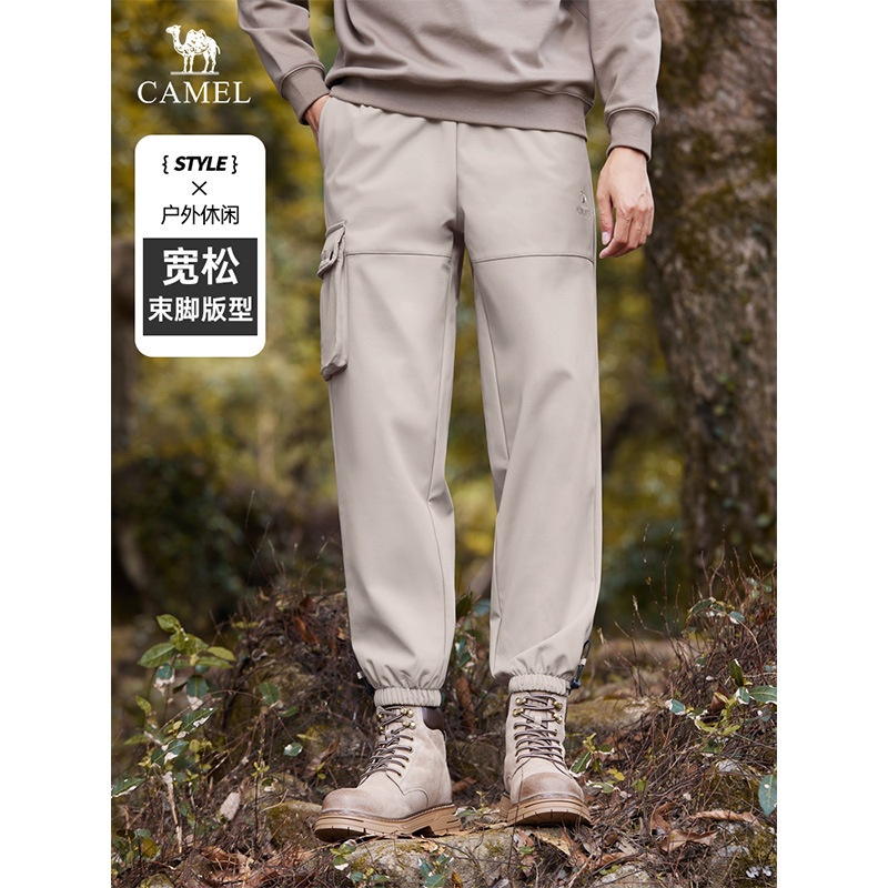 Camel Men's Cargo Pants 2025 New Autumn and Winter Fleece-Lined Warm Jogger Water-Repellent Casual Sports Softshell Pants
