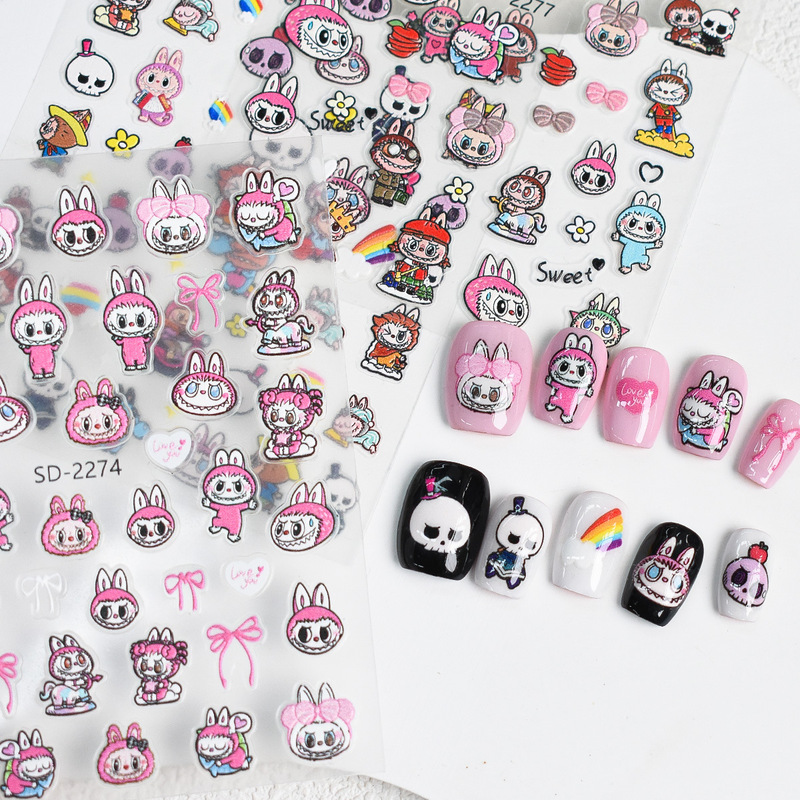 ZM 新しい labubu ネイルアートステッカーカラフルな labubu インターネット有名人カラー diy 面白いパーソナライズされたネイルステッカー|undefined