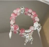 S076-Pink Bead Butterfly Bracelet #SZ1063