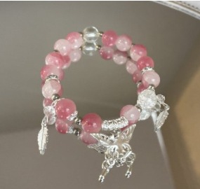 S076-Pulsera mariposa cuentas rosa#tamaño 1063