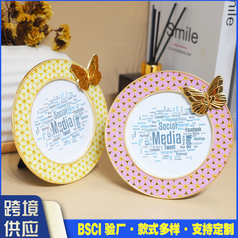 Simple and Sweet Bow-Shaped Zinc Alloy Metal Photo Frame, Factory Wholesale, Home Decoration Table Ornament
