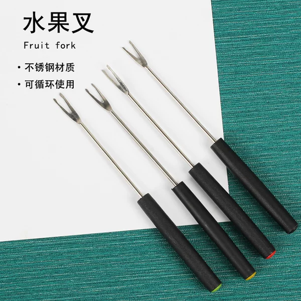 Plastic Handle Fruit Fork, Creative Small Household Chocolate Fork, Stainless Steel Fork, Stainless Steel Material Mooncake Fork, Cross-Border