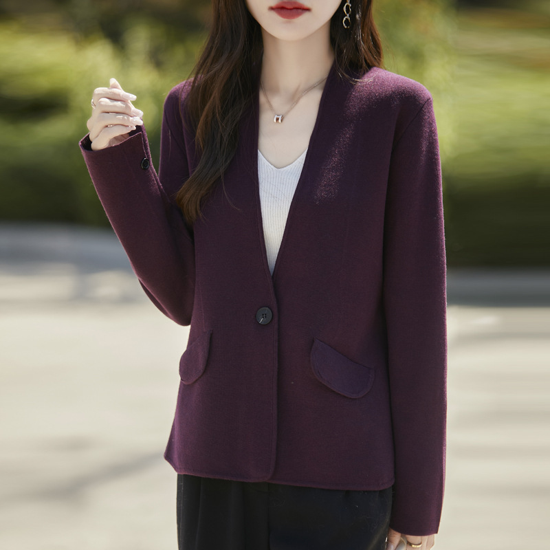 Short Chanel Style Wool Suit Jacket Women's 2024 Autumn and Winter Korean Style Slim-fit All-match V-neck Suit Cardigan Top