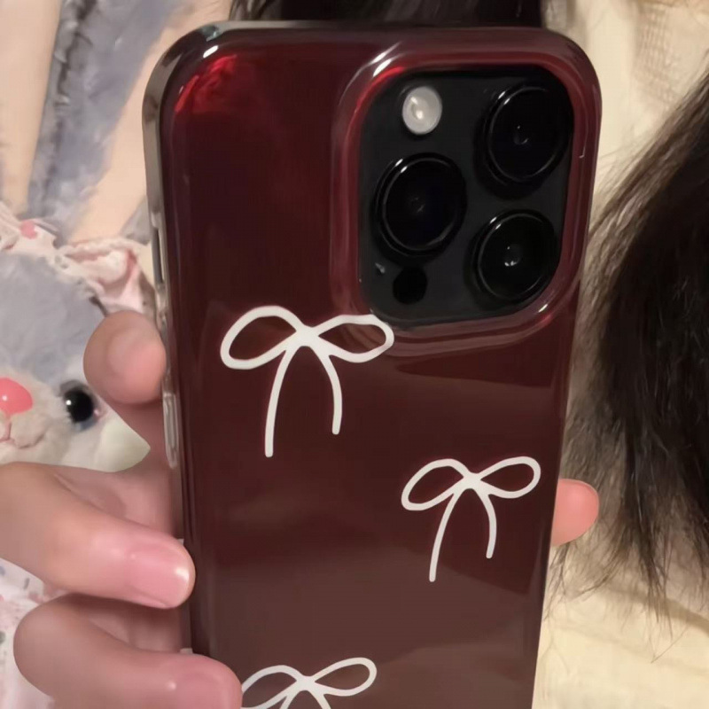 肉肉黑棕底白色蝴蝶结苹果16promax手机壳iphone1514网红个性|undefined