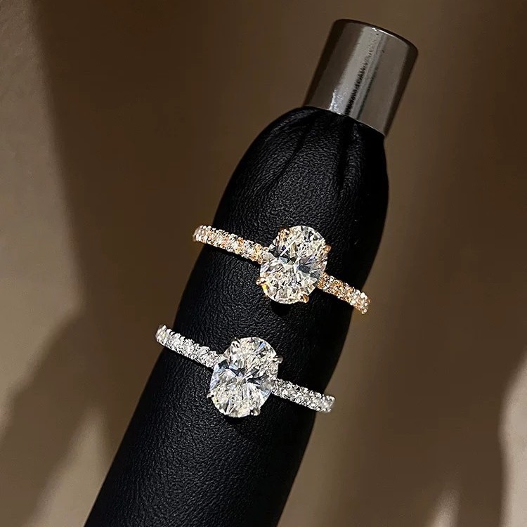 Wish European and American Fashion Hot Selling Egg-Shaped Pigeon Egg Ring 3 Carat Female Live Cross-Border Moissanite Ring Manufacturer