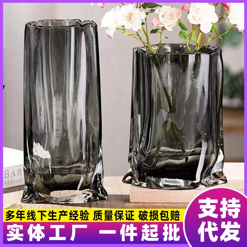 Креативная ваза из плиссированного стекла, прозрачное украшение для гостиной, Цветочная композиция, роскошное высококачественное украшение для обеденного стола, Высококачественная Цветочная композиция