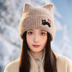 韩版秋冬季帽子女款毛线针织帽显脸小包头帽百搭可爱猫耳保暖冷帽