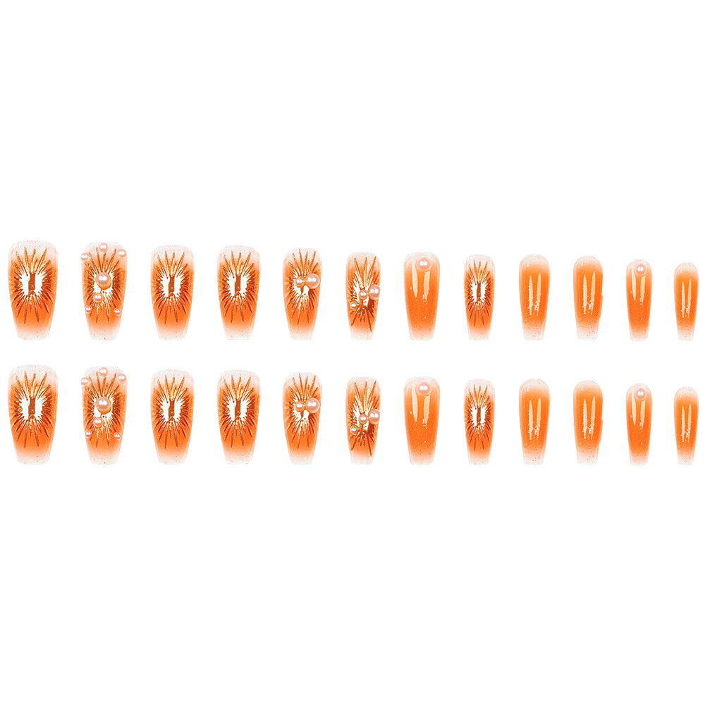3D oro perla naranja oro fuegos artificiales manicuras comercio exterior acondicionado caliente lujo para usar manicuras de uñas 24 piezas de parche de uñas