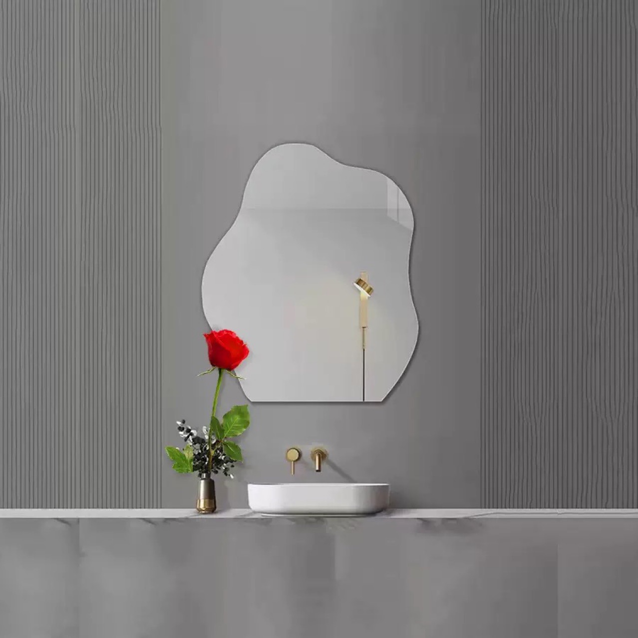 Espejo de baño con forma de nube irregular, autoadhesivo, para tocador