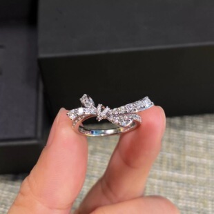 Shining three-dimensional bow full diamond ring for women with ribbon knot sweet rich girl with diamond ring for women