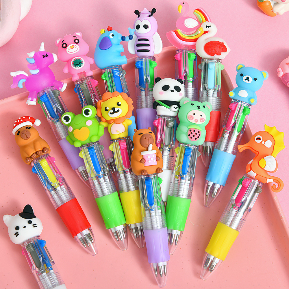 Cross-Border Hot-Selling Cartoon Four-Color Ballpoint Pen Cute Student Mini Oil Pen Learning Stationery School Reward Gift