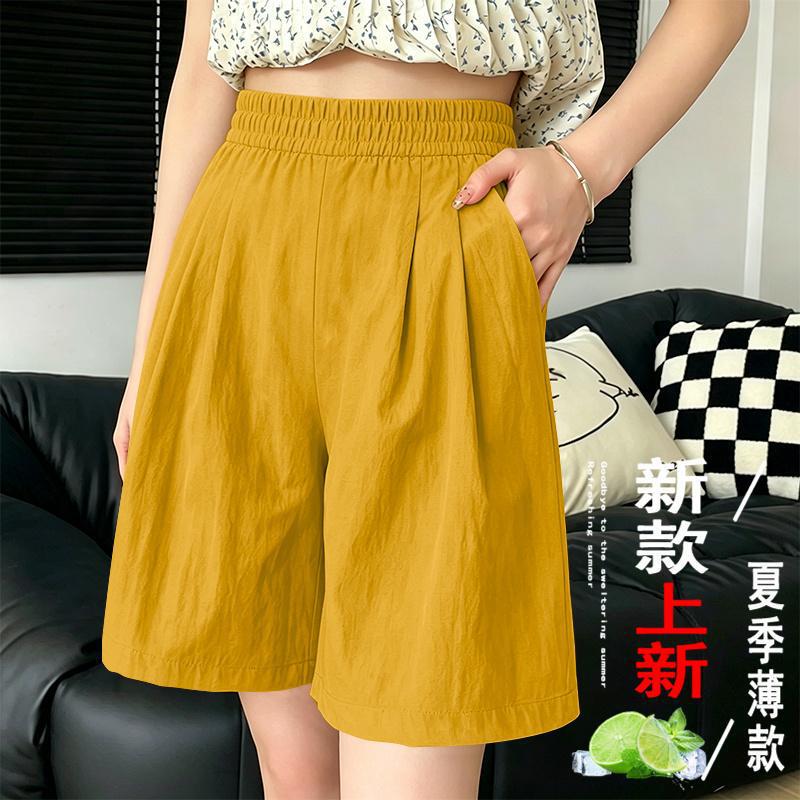 Plus-Size Breathable Sports Wide-Leg Shorts for Women, Summer Thin Loose Casual Knee-Length Straight Pants, High-Waisted Elastic Hot Pants