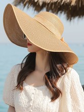 夏季大檐遮阳三亚沙滩帽女蝴蝶结草帽防晒海边夏天可折叠太阳帽子