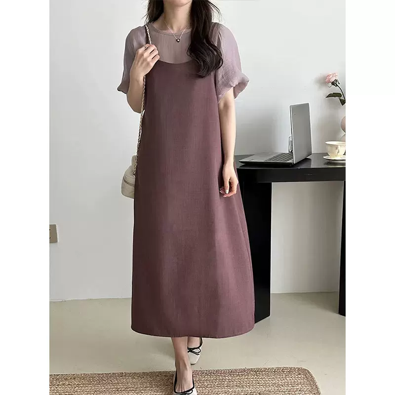 橘芷2025夏季韩系圆领修身法式女装夏高级感连衣裙套装2365