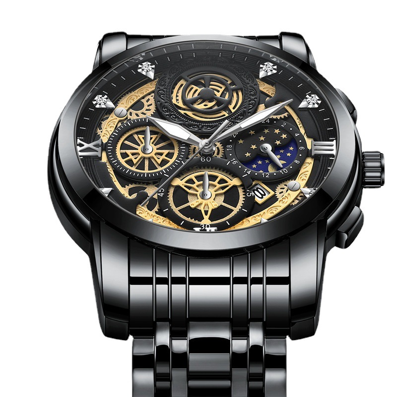 Jahr Sonne Mond Stern Herrenuhr Hohlkalender Tourbillon Quarz wasserdichte Uhr Herrenuhr_voghion.com