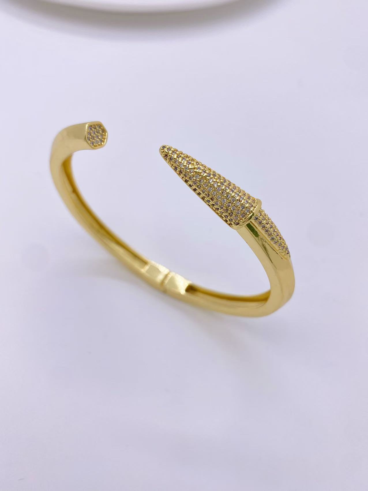Geometric Pattern Wholesale Jewelry IG Style Geometric Copper Zircon 18K Gold Plated Inlay Bangle