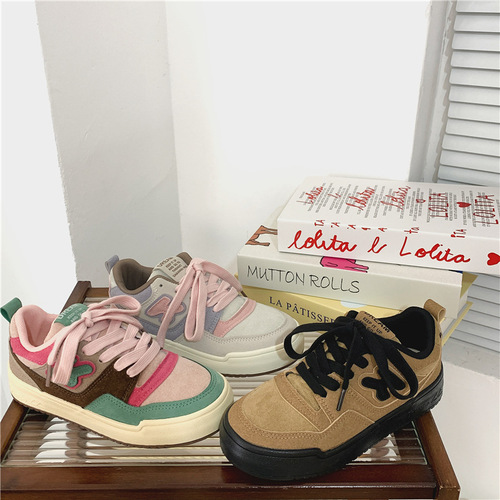 Korean style student color matching versatile trendy shoes  autumn new sports and leisure sneakers Harajuku Hong Kong style canvas shoes on behalf of