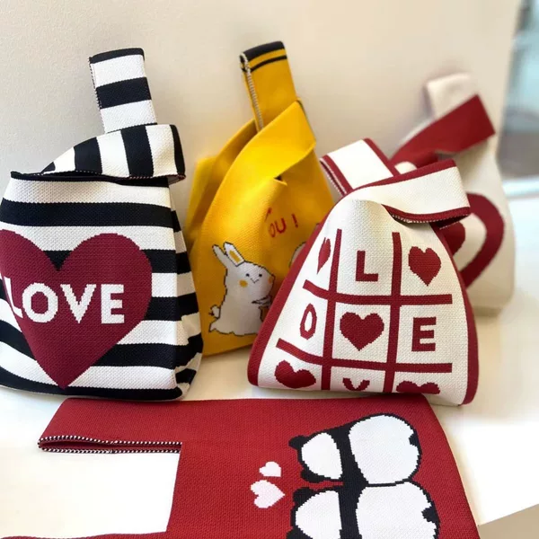Toba Ann Valentine's Day Gift Knitted Bag Portable Tote Bag Handbag Large Capacity Fashion Women's Wrist Bag