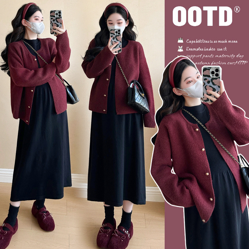 Pregnant women's autumn and winter clothing trendy mom's new suit fashion dress autumn and winter coat high-end two-piece suit Pregnant women's autumn and winter clothing trendy mom's new suit fashion dress autumn and winter coat high-end two-piece suit
