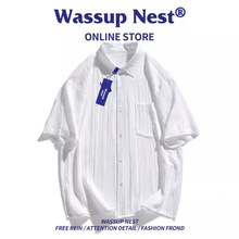 WASSUP冰感面料短t袖衬衫夏季冰丝韩版潮流上衣休闲衬衣男宽松T恤