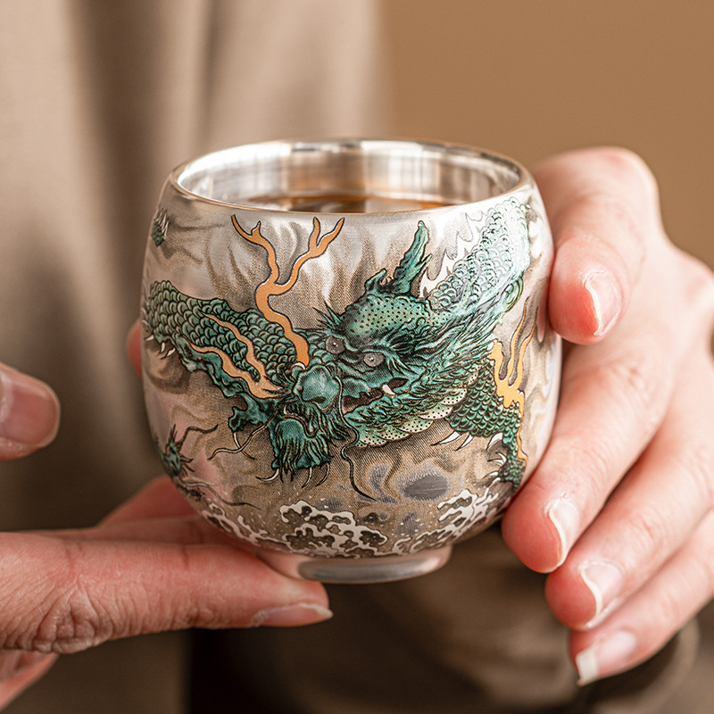 Gilt Silver Qinglong Tea Cup, High-End Exquisite Tea Cup, Home Personal Cup, Chinese Tea Set, Master Cup, Single Cup Gift Box Gilt Silver Qinglong Tea Cup, High-End Exquisite Tea Cup, Home Personal Cup, Chinese Tea Set, Master Cup, Single Cup Gift Box