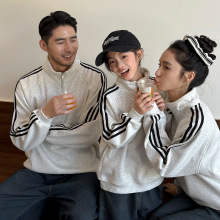 2025新款半拉链立领加绒亲子装卫衣重磅拉条一家三四口冬季外套潮