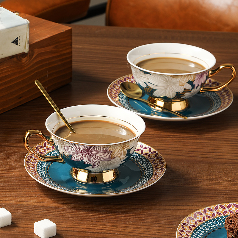 Conjunto de tazas y platos de café de porcelana de hueso, tazas de té de la tarde, caja de regalo de cumpleaños, regalo de boda.