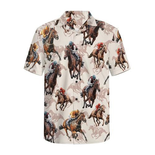 2026 Summer New Style American Retro Horse Racing Print Men's Hawaiian Style Short-Sleeved Floral Shirt 2026 Summer New Style American Retro Horse Racing Print Men's Hawaiian Style Short-Sleeved Floral Shirt