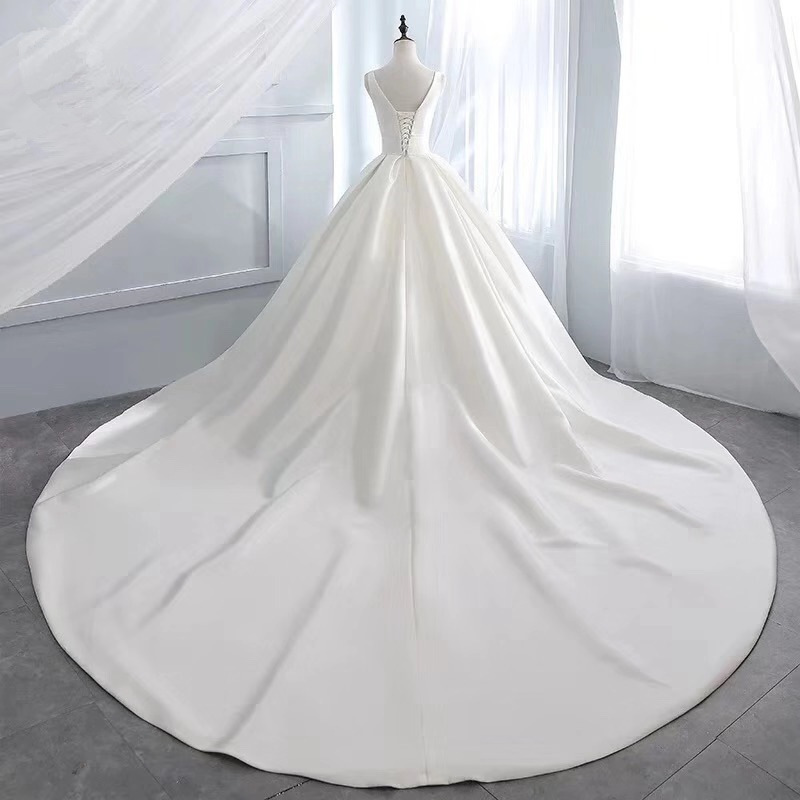 Nuevo vestido de novia 2025 primavera, comercio exterior transfronterizo, Amazon, vestido de novia de satén francés de doble hombro, sencillo, de cintura media, talla grande