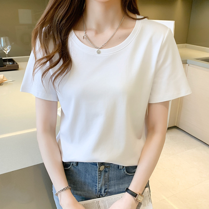 Ice Silk Pure Cotton Short-Sleeved T-Shirt for Women 2026 New Slim Fit Clothing Base Shirt Loose Pure White T-Shirt Summer