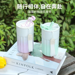 新款2号双饮盖杯子高级感小众  可定制咖啡杯304不锈钢保温水杯