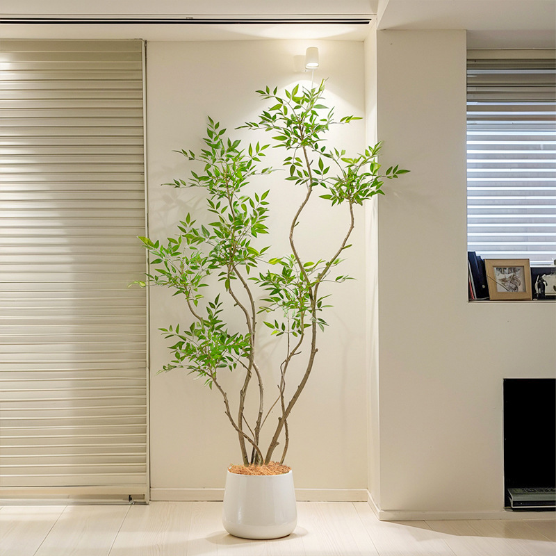 Simulación de plantas verdes Sensación avanzada Bambú Nantian Planta en maceta de piso grande Sala de estar interior Árbol falso biónico Decoración de plantas