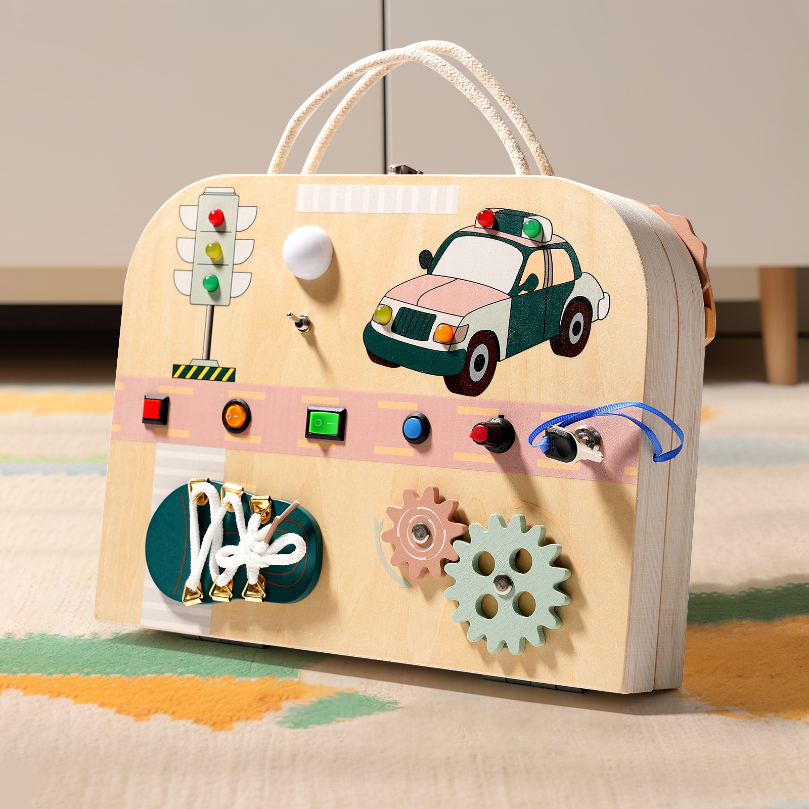 Circuito multifuncional de madera para niños tablero ocupado mejora la capacidad práctica del bebé múltiples formas de jugar juguetes educativos de educación temprana