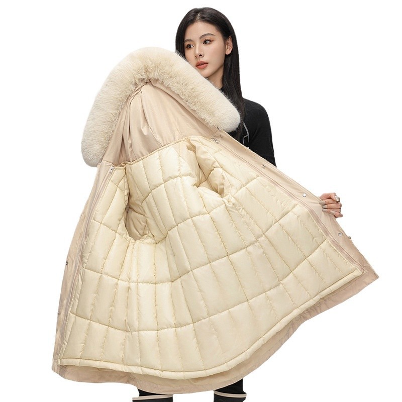 Paquete desmontable para mujeres de invierno de algodón grueso mediano y largo 2025 nuevo tipo de chaqueta de algodón de cintura
