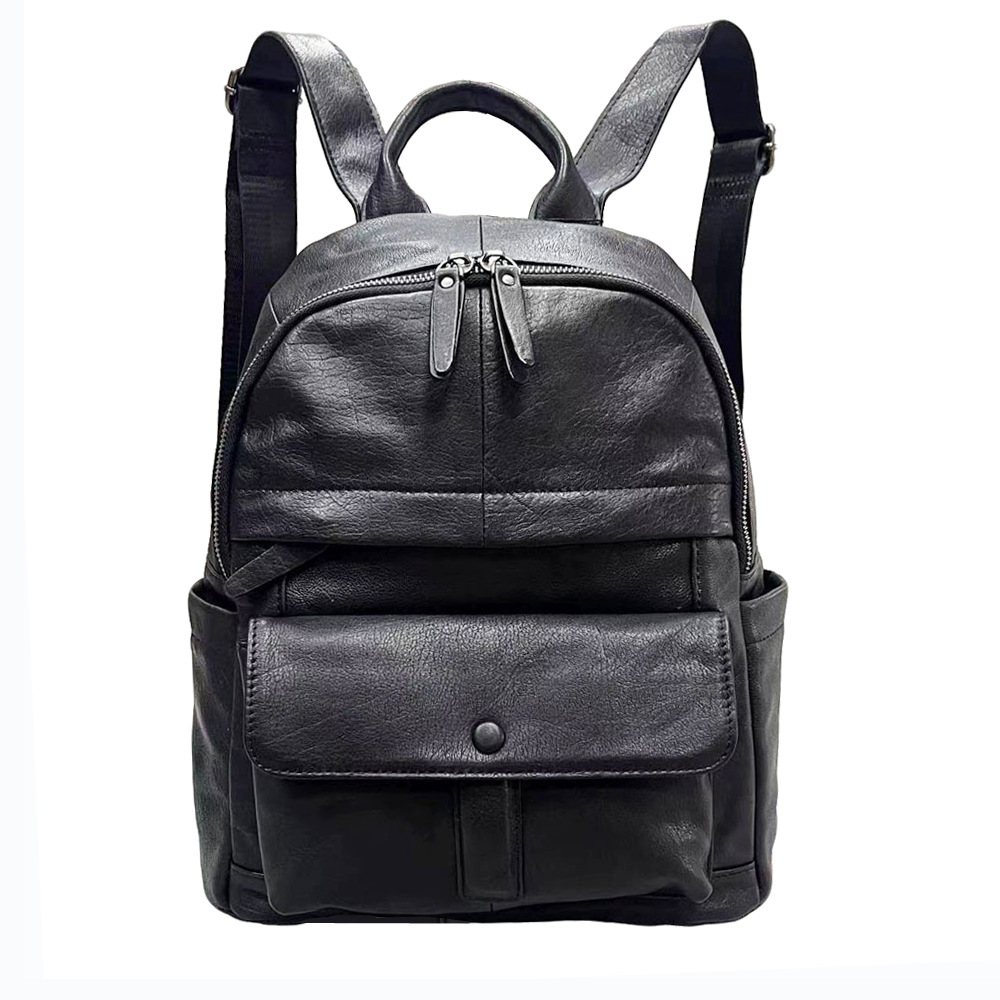 Leather Backpack Women's Black Top Layer Cowhide Women's Backpack Versatile Soft Leather Women's Bag_voghion.com