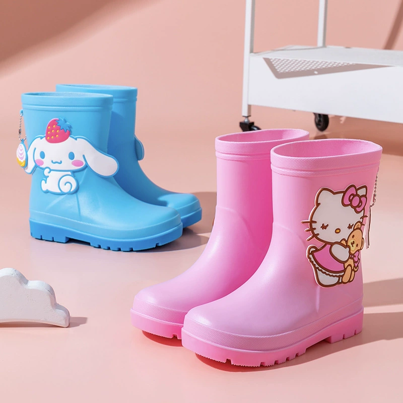 Hello Kitty, детский дождевик, обувь, мультяшные нескользящие сапоги, ботинки средней длины