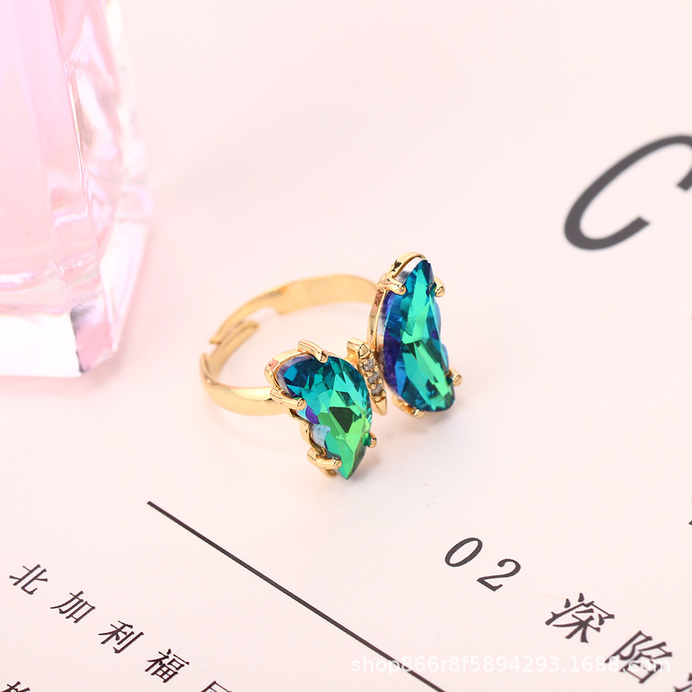 Venta caliente transfronteriza 18K oro real electrochapado circón mariposa anillo ajustable abierto personalidad femenina INS Mori pulsera